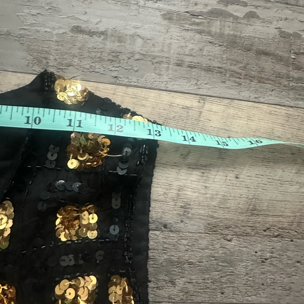 Vintage 1970s RARE 100% Silk Black and Gold Beaded and Sequined Size M Vest - Picture 8 of 10